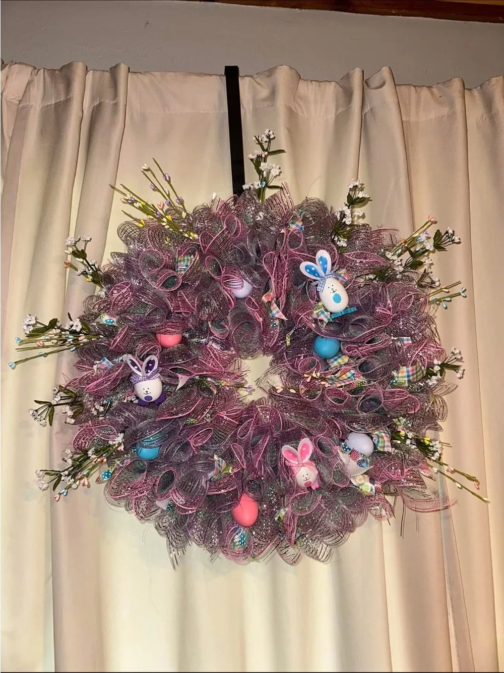 Handmade Pink Easter Bunny Mesh Wreath